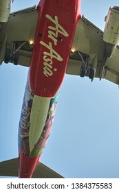 Semarang/ Indonesia - June 23 2017: Close Up Of Air Asia Airbus A320 Landing Gear Overhead