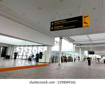 Semarang, Indonesia - May 07, 2019: International, Domestic Arrival And Departure Board Sign In Ahmad Yani International Airport. Selective Focus.