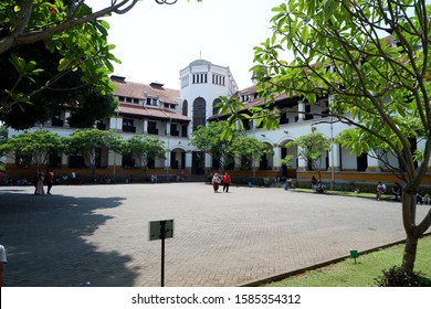 Semarang, Java Indonesia- December 8 2019: Central lawn of The ghost place, lawang sewu