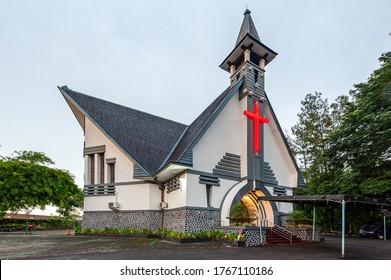 Semarang/Indonesia - April 03 2019: Gereformeerd Church is a unique building that until now still stands firmly at the end of a small hill surrounded by pine trees.