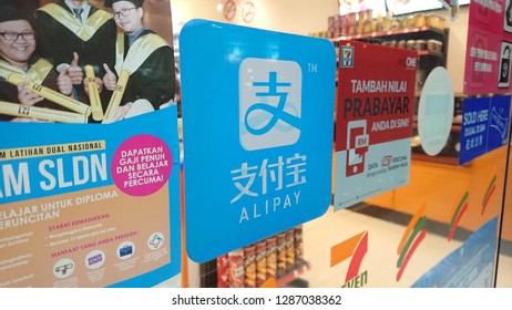 Sembulan, Malaysia - January 16, 2019 : Alipay sign at 7 Eleven Sembulan, Kota Kinabalu, Malaysia. Alipay is a third-party mobile and online payment platform, established by Alibaba group.
