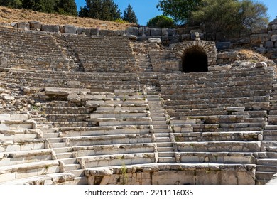 Semi Circular Tiered Marble Seats Of The Odeion Of Ancient Ephesus In Selçuk, İzmir, Turkey. Small Theater, Detail, Cevea, Diazoma. 