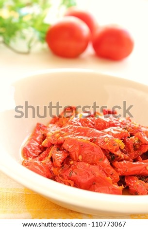 Semi dried tomatoes marinated in olive oil