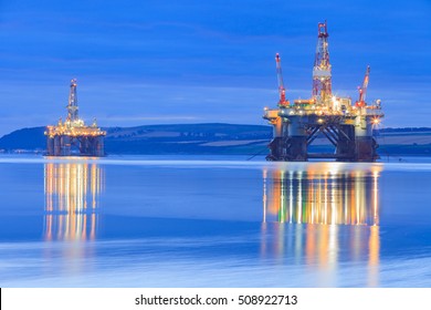 Semi Submersible Oil Rig during Sunrise at Cromarty Firth in Invergordon, Scotland