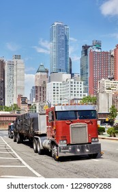 Semi Trailer Truck In New York City, USA.