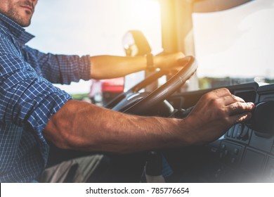 Semi Truck Driver Job. Caucasian Trucker Preparing For Long Haul Shipping. - Shutterstock ID 785776654