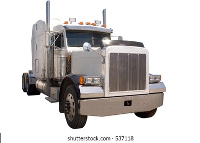 Semi Truck Isolated On A White Background.