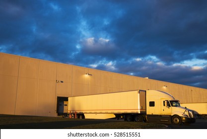 Semi Truck In The Loading Zone Of The Warehouse