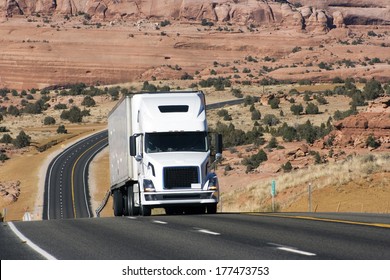 Semi Truck On Difficult Road In Utah, USA