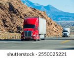 Semi Truck on Highway, USA. Trucking in Utah, USA