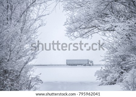 semi truck on the winter road