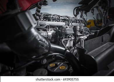 Semi Truck Tractor Engine Servicing. Powerful Truck Engine Repair.