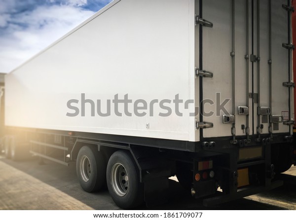 Semi truck, Trailer cargo container.\
Industry freight truck\
transportation.