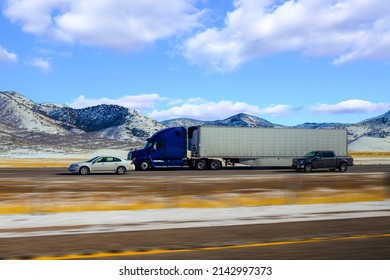 Semi Trucks On The Nevada Highway, USA. Trucking In Utah , USA - 2016:
