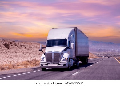Semi Trucks on road, USA. Trucking