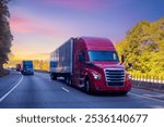 Semi Trucks on the Tennessee Highway, USA. Trucking in Tennessee , USA