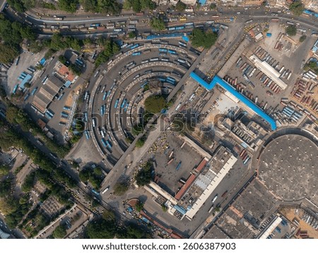 The Semicircular Concentric pattern of the infamous Majestic Bus Stand in Bangalore, India. Aerial view of the perfectly planned city.