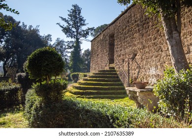 A semicircular stone staircase covered with moss of The Church of the Madonna del Monte in Sutri,Italy.  - Powered by Shutterstock