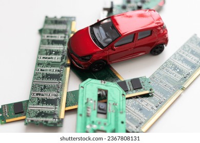 Semiconductor chips in automotive industry. Electric vehicles concept. 