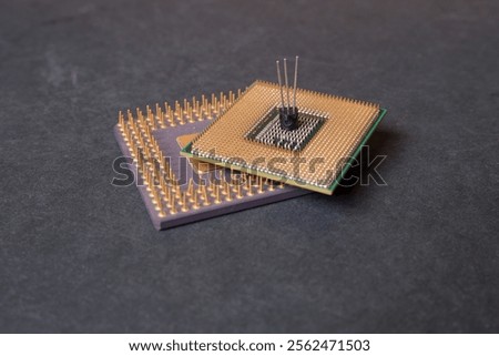 Semiconductor components. Transistor, standing on microprocessors' pins.