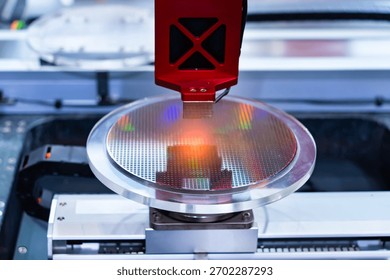 Semiconductor and Computer Chip Manufacturing at Fab or Foundry with robotic arms with silicon wafers 