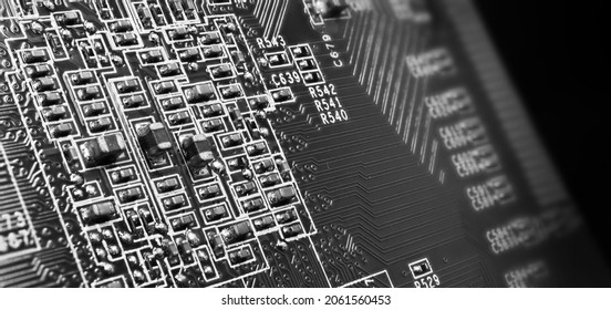 Semiconductor. cpu chip located on the green motherboard of the computer. Semi conductor motherboard circuit board. Hightech computer board with manufacture chip pcb technology. Smart phone iot chip.