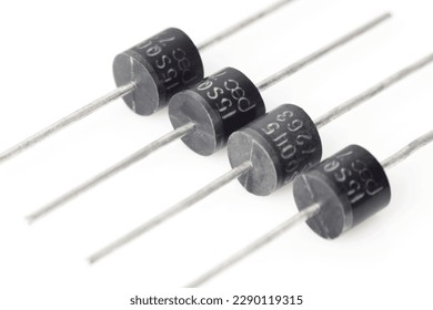semiconductor silicon rectifier diodes, bipolar electronic components, zener diode or schottky diode, electrical engineering, isolated on white background