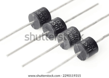 semiconductor silicon rectifier diodes, bipolar electronic components, zener diode or schottky diode, electrical engineering, isolated on white background