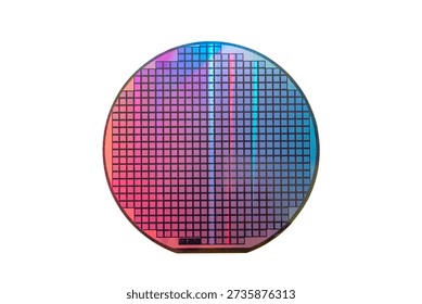 Semiconductor silicon wafer disk chip made of silicon isolated on white background used in electronics for the fabrication of integrated circuits.