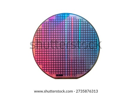 Semiconductor silicon wafer disk chip made of silicon isolated on white background used in electronics for the fabrication of integrated circuits.