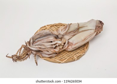 Semi-dry squids on a white background