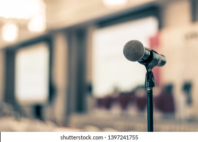 Seminar, Speech Presentation, Town Hall Meeting, In Convention Lecture Hall Or Business Conference Room In Corporate Or Community Event For Host Or Public Hearing With Microphone Voice Speaker