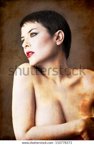 Seminude Beautiful Short Haired Brunette Woman Stock Photo Edit