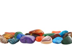 Semi-precious Stones Against White Background With Room For Text