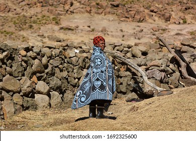 Semonkong, Kingdom of Lesotho, Africa – 26th of July 2019: Woman from Basotho people.