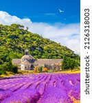 Senanque Abbey Gordes Provence Lavender fields Notre-Dame de Senanque, blooming purple-blue lavender fields Luberon France. Europe