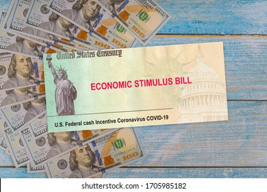 Senate Stimulus Deal Includes Individual Checks Virus Economic Stimulus Plan USA Dollar Cash Banknote On Global Pandemic Covid 19 Lockdown