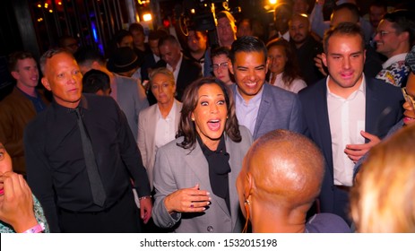 Senator Kamala Harris Presidential Candidate at the world-famous gay bar the Abbey in West Hollywood October 2019. presidential election 2020 taking photos with her constituents in Los Angeles