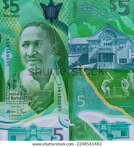 
Senatory and cricketer Sir Frank Worrell. Portrait from Barbados 5 Dollars 2022 Banknotes.