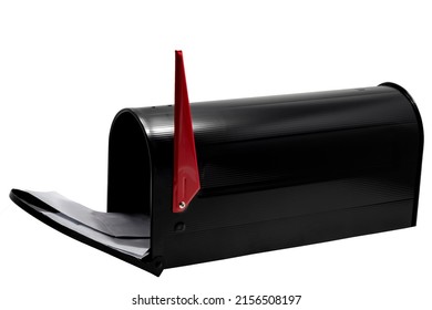 Send And Receive Communications, Delivering Mail And Post Delivery Concept With Generic Black American Style Mailbox With No People Isolated On White Background And Clipping Path Cutout