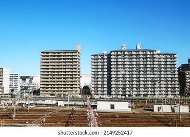 SENDAI-JAPAN-OCTOBER 23 : View Of Nature And Architecture Of Building Near The Railway In Japan, October 23, 2019, Sendai Province, Japan.