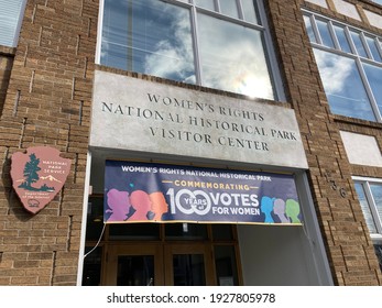 Seneca Falls, NY  USA - March 2 2021: Entrance To The Women's Rights National Historical Park Visitors' Center In Seneca Falls, NY.