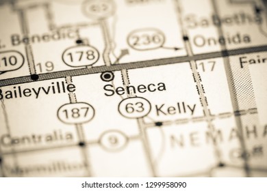 Seneca. Kansas. USA On A Map