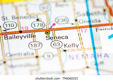 Seneca. Kansas. USA On A Map