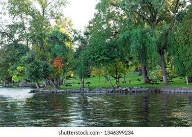 Seneca Lake State Park During An Autumn Sunset.  Destination The Finger Lakes Region Of New York