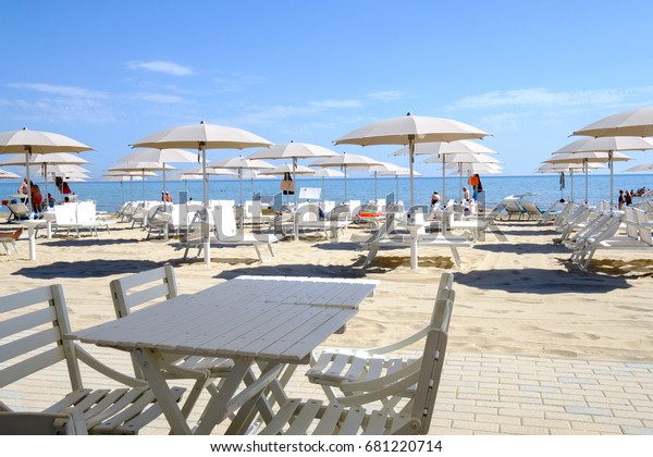 Senigallia Beach View Under Umbrellas Main Stock Photo ...