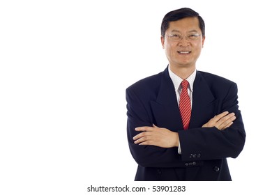 Senior Asian Business Man On A White Background Isolated, A Lot Of Copyspace.