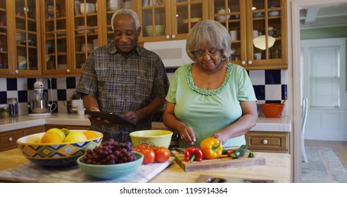 Senior Black Couple Preparing Healthy Lunch 