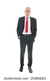 Senior Business Man Full Body Standing Isolated Over White Background