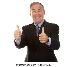 senior business man showing thumbs up gesture on white